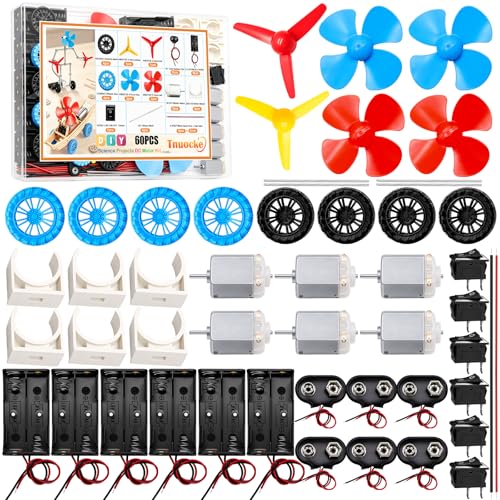 6 Set Electric DC Motor Kit, Electric Small Motor 3-12V 25000 RPM with 9V Battery Clip Connector, Shaft Propeller, 2 x AA Battery Holder, Plastic Wheels for DIY Science Projects