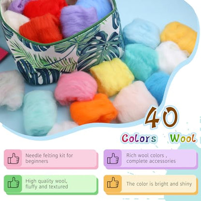 IMZAY Needle Felting Kit, 40 Colors Felting Wool Kit Wool Roving Kit - size: Small