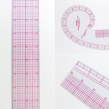 Imperial Sewing Ruler & French Curves for Pattern Making Drafting, Clear Plastic Fashion Designer Ruler Kit in Inches (6-piece Set) - color: B-6-piece Set