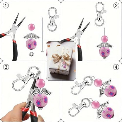 Metacipher 180Pcs DIY Angel Keychain Making Kit with Beads & Pliers - color: Flowers Beads