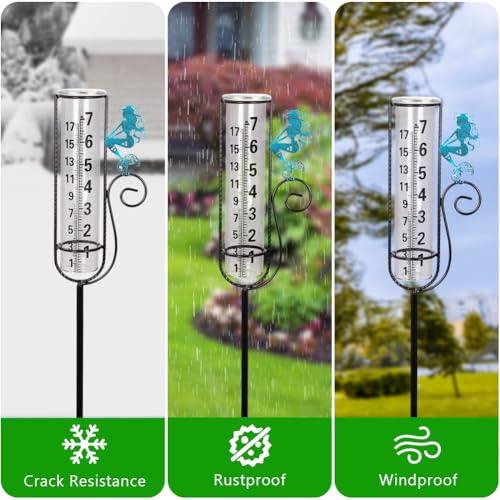 Stargarden Rain Gauge Outdoor, Mermaid Rain Gauge with Metal Stake - color: Blue mermaid