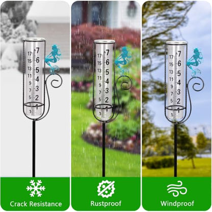 Stargarden Rain Gauge Outdoor, Mermaid Rain Gauge with Metal Stake - color: Blue mermaid
