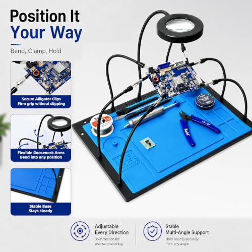 Kaisi Helping Hands Soldering Station with 10X LED Magnifying Glass - color: Blue, size: Magnifying glass lamp