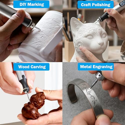 USB Rechargable Engraving Machines Pen with 35bits,Mini Electric Engraver Etching Machines Cordless Rotary Tools Engraved Jewelry Stone Metal Plastic Wood Resin - color: Silver