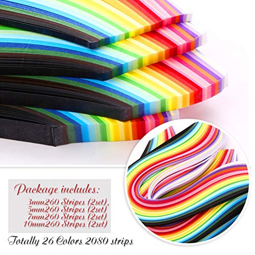 Paper Quilling Strips with 26 Colors 2080 Strips Quilling Tools and Supplies - size: 2