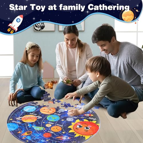 Civaner 70 Pieces Floor Puzzles Round Large Puzzles, Solar System - style: Solar System