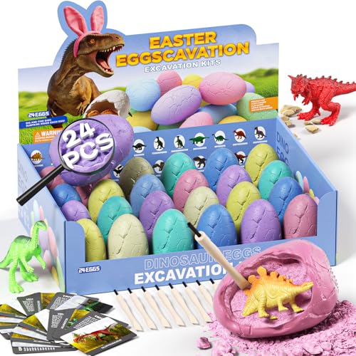 24 Pack Colorful Dinosaur Eggs, Excavation Kit with Learning Cards - style: 24 Dinosaur Eggs(Colorful)