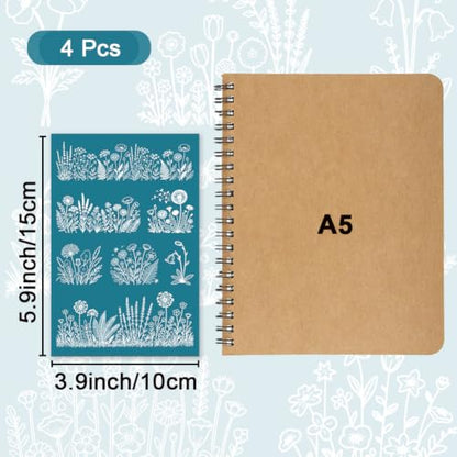 4Pcs 4 Styles Wildflower Silk Screen Stencil 3.9 x 6 Inch Polymer Clay Stencils Floral Plants Pattern Reusable Nylon Mesh Transfers for T-Shirt Clay Wood Fabric Jewelry Making DIY Crafts - color: Flower-1