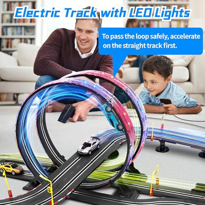 Slot Car Race Track Set for Boys, Electric Track with Light and 4 Slot Cars