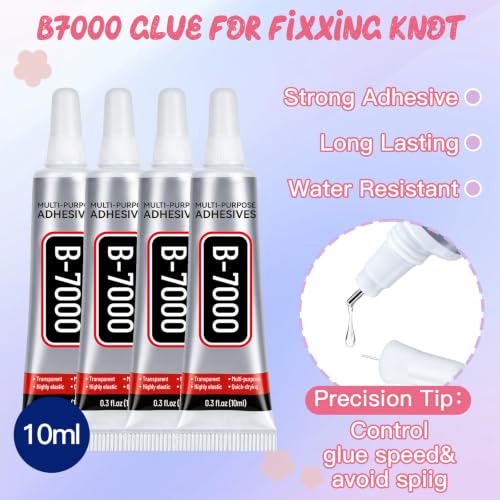 Fandamei Elastic String for Bracelets Making Kit, 1mm&0.8mm Clear Bracelet String, 10ml B7000 Glue*4 with Stretchy Bracelet String, Jewelry Glue&Beading Needles for DIY Necklaces, Bracelets & Jewelry