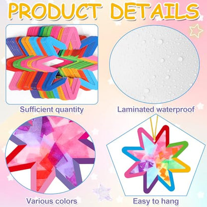 Qyeahkj 36 Set Summer Star Suncatchers Crafts for DIY Star Window Tissue Paper Craft Kit Art Ornament Hanging Decor for Home Activity Art Project Birthday Party Favors Gifts - style: Star