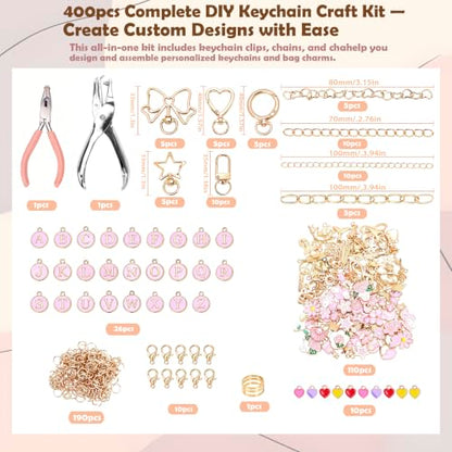 FULGENSZ 400PCS DIY Lipgloss Charm Kit – 136 Charms, 30 Keychains, Extender Chains & Tools for DIY Keychain & Key Chain Charm Kit Projects, Bag Charms, Jewelry Making & Party Gifts (Cute Pink) - color: Cute Pink
