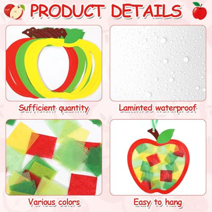 Qyeahkj 36 Set Fall Apple Suncatchers Crafts for Kids DIY Autumn Window Tissue Paper Craft Kit Hanging Decor for Back to School Home Activity Art Project Birthday Party Favor Gift - style: Fall Apple