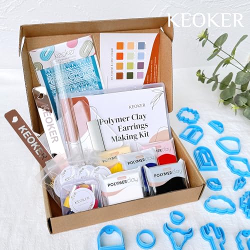 Keoker Polymer Clay Jewelry Making Kit, 103 PCS Clay Earring Making Kit for Teens and Adults, Fashion Designer Kits, Polymer Clay Earrings Kit Crafts, Great Gifts - color: basis