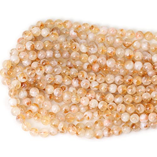 45PCS 8mm Natural Yellow Feather Citrine Gemstone Round Loose Beads Crystal Energy Stone Healing Power for Jewelry Making 1 Strand 15" - color: Feather Citrine, size: 8mm