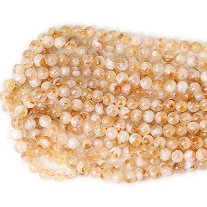45PCS 8mm Natural Yellow Feather Citrine Gemstone Round Loose Beads Crystal Energy Stone Healing Power for Jewelry Making 1 Strand 15" - color: Feather Citrine, size: 8mm