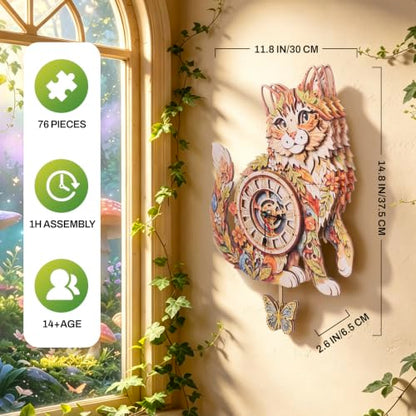 3D Puzzles for Adults Garden cat Clock Craft for Adult Wooden Puzzle - color: Garden Cat