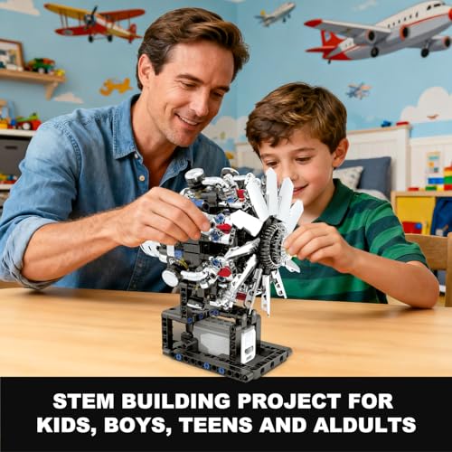 Turbojet Engine Building Set, Aircraft Engine Model kit that Run, Build Your Own Mini Aircraft Model Engine Kit with Motor, STEM Mechanical Physical Science Educational Toys for Kids Adults (558 PCS) - color: Turbojet Engine Building Set