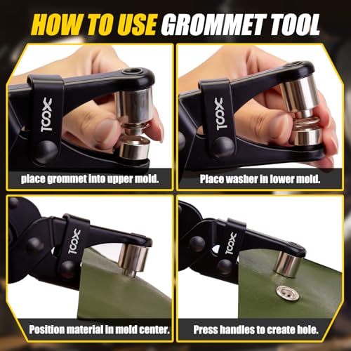 XOOL 2-in-1 Grommet Tool Kit, Tool-Free Quick-Change 3/8" (10mm) & 1/2" (12mm) Heads, Heavy Duty Kit with Magnetic Positioning, 400 Sets Grommets & Washers for Tarps, Canvas, Fabric and Leather - size: 1/2" & 3/8" Grommet Tool Kit