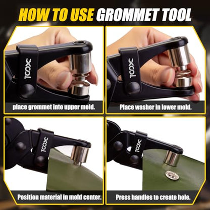 XOOL 2-in-1 Grommet Tool Kit, Tool-Free Quick-Change 3/8" (10mm) & 1/2" (12mm) Heads, Heavy Duty Kit with Magnetic Positioning, 400 Sets Grommets & Washers for Tarps, Canvas, Fabric and Leather - size: 1/2" & 3/8" Grommet Tool Kit