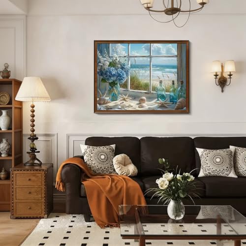 CHWGLFGG 5D Beach Window Diamond Art Kits for Adults Beginners 12x16in - color: KM1157-1