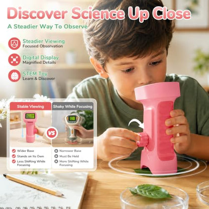 1000X Handheld Digital Microscope for Kids with 2.4" IPS Screen - color: Pink
