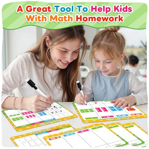 12 Pack Place Value Chart Dry Erase Flash Cards, 9" x 12" Math Manipulatives Small White Board Addition Subtraction 1st 2nd 3rd Grade Classroom Teacher Homeschool Supplies Essential - color: Yellow
