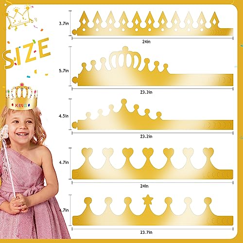 Gold Paper Crowns, Diy Birthday King Crowns Craft to Decorate, Paper Prince Princess Crown Hats for School Classroom - style: 38 (25 Crowns+13 Sticker Gems)