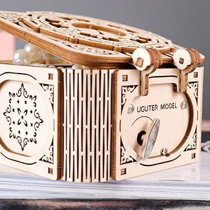 GuDoQi 3D Wooden Puzzle, Treasure Box with Music, Mechanical Model Kit to Build for Teens and Adults, DIY Assembly Kit, Gifts for Birthdays Christmas