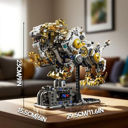 CSNRHG Mechanical Lion Building Block Toy Set Futuristic Mechanical Beast Model with Movable Parts & Gears Premium Mechanical Building Kit with Display Stand, Ideal Gift for Boys & Adults - color: Mechanical Lion