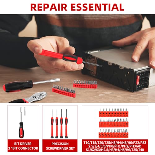 144-Piece Red Home Tool Set, Household Hand Kit with Plastic Toolbox - color: Red, size: 144-Piece