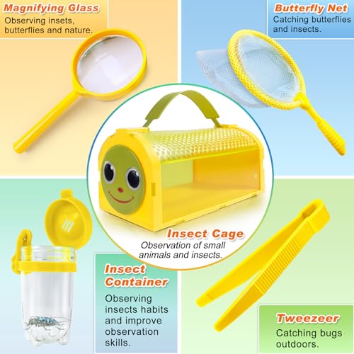 Bug Catcher Kit & Outdoor Explorer Kit for Kids, 10 Pcs Bug Catching Kit - color: Yellow