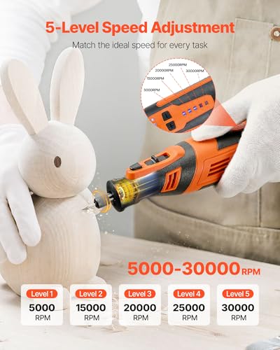 VEVOR 136-Piece Cordless Rotary Tool Kit, DC8V Portable Mini Power Rotary Tool, 5 Speeds 5000-30000RPM Multi-Purpose DIY Tools for Engraving, Sanding, Polishing, Carving, Grinding, Cutting, DIY Craft - style: 136PCS