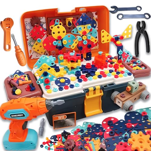 Magic Montessori Play Toolbox, Design and Drill Toy, Kids Tool Set Box Kit for Toddler 3-5 Drill and Screw Toys, Building STEM Educational Kids Real Power Tools Toy for Boy Girl