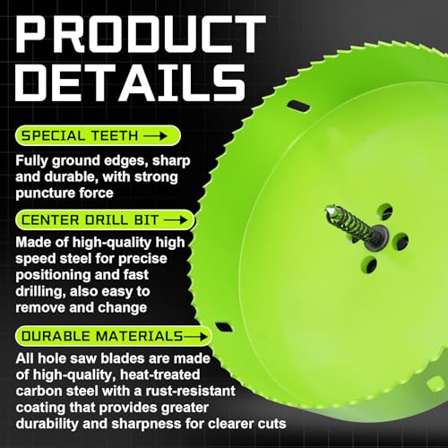 3-3/4"(95mm) Bi-Metal Hole Saw with Arbor-Multi-Material Cutting Kit for Thin Iron, Wood & Drywall - High-Speed Steel Teeth with Smooth Cutting Edge, Fast Chip Removal & Bonus Dust-Proof Bag - size: 3-3/4" (95mm)