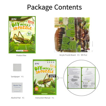 3D Acrylic Insect Puzzle DIY Bug Model Kit Animal STEM Gift - color: Grasshopper