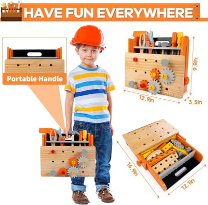 Wooden Kids Tool Bench 54 PCS Montessori STEM Tool Set for Toddlers Age 3+