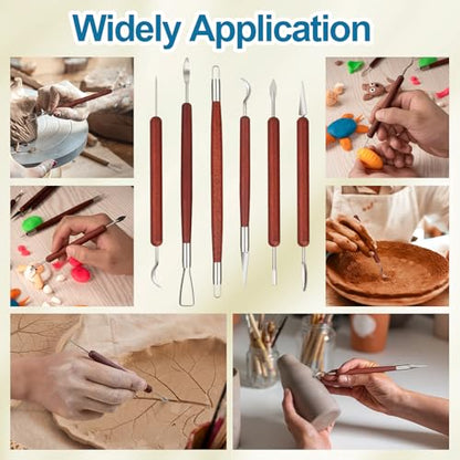 Amrules 6 Pcs Double-Ended Clay Carving Tools Set for Adults, Red - color: Red-Sculpting-6Pcs