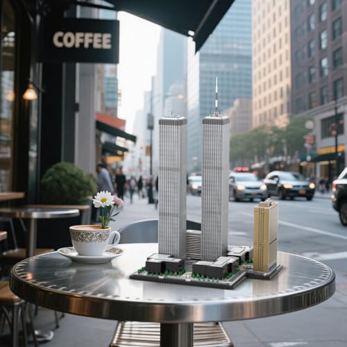 Twin Towers Building Blocks Set for Adults, 7129PCS MOC-177998 1/800 World Famous Landmark Street Scene Building Bricks Set, DIY Assembly New York Architecture Model Gift - style: Twin Towers