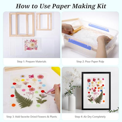 Aboofx Paper Making Kit, A5 Size Paper Making Screen Frame Kit, Wooden Mold and Deckle with Mesh, Absorbent Papers, Sponge and Confetti, DIY Handmade Papermaking Supplies Gift for Craft Lovers - size: A5