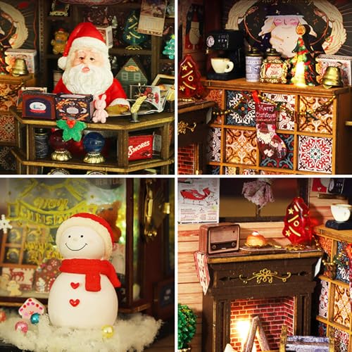 fifijoy Christmas Miniature Dollhouse Kit, DIY Dollhouse Miniature House Kit for Adults, Tiny House Kits Mini Model Building Sets with Music (Christmas Wonderland) - color: Christmas Wonderland