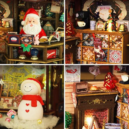 fifijoy Christmas Miniature Dollhouse Kit, DIY Dollhouse Miniature House Kit for Adults, Tiny House Kits Mini Model Building Sets with Music (Christmas Wonderland) - color: Christmas Wonderland