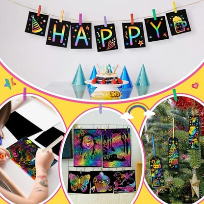 240 Sheets Rainbow Scratch Paper, Scratch Art for Kids Ages 4 5 6 7 8 9 10 - color: 240 Sheets