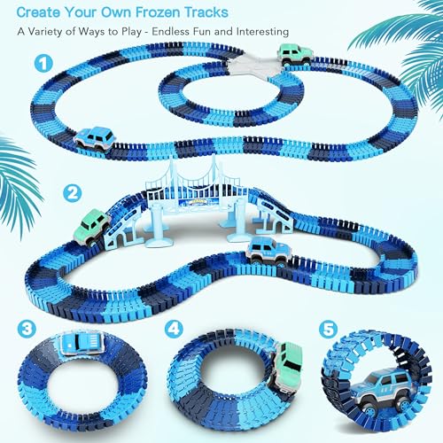 Track Car Toys, 269 PCS Create A Frozen World Race Road Racing Tracks Toy - color: Blue