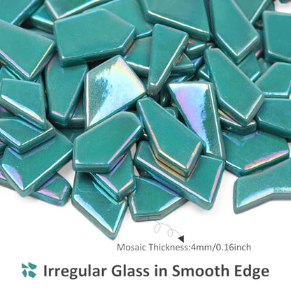 Youway Style 200g Iridescent Teal Glass Mosaic Tiles for Crafs Bulk - color: Emerald Green, size: 200g