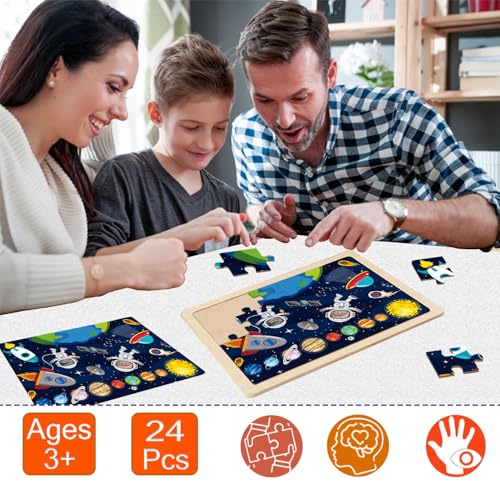 Wooden Puzzles Dinosaur Toys for Kids Ages 3-5, 4 Pack 24 Pieces - color: Wooden Puzzles
