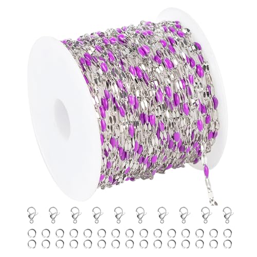 UMAOKANG Purple Enamel Chains for Making Jewelry Stainless Steel Chain Roll - color: Steel-Purple
