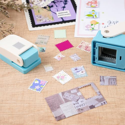 3 Pcs Stamp Punch, 1x0.8inch Medium Stamps Shaped Punch, 1 Inch Square Stamps Hole Puncher, 0.6x0.5 Inch Mini Rectangle Stamp Cutter, Lever Craft Paper Punches for Crafting Diy Scrapbooking Journaling - color: 1x0.8inch+1x1inch+0.6x0.5inch Stamp Punch