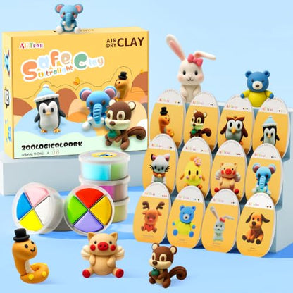ARTPAR Air Dry Clay Kit, 12 Animals Modeling Magic Clay, Kids Crafts Gifts - color: Clay animals kit