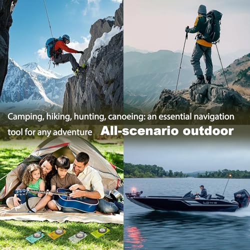 Outdoor Compass with Adjustable Declination, Magnifier, Ruler, Scale, Multifunctional Kids Waterproof Compass for Map Reading, Hiking, Camping, Navigation and Survival. - color: 4 PACK Transparent+Blue+Green+Orange